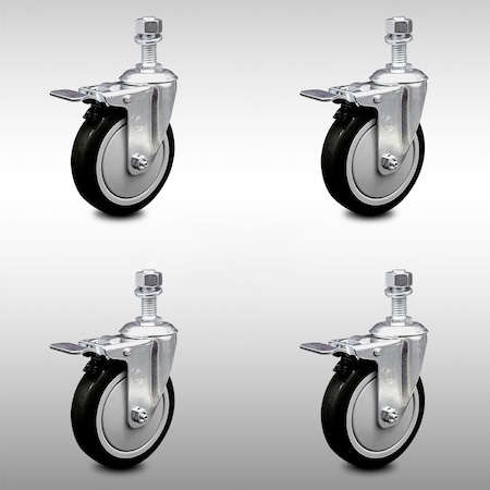 Service Caster 5 Inch SS Black Polyurethane 1/2 Inch Threaded Stem Caster Set Total Lock Brake SCC-SSTSTTL20S514-PPUB-BLK-121315-4